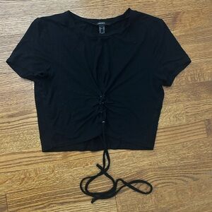 Forever 21 Black Ruched Crop T-Shirt